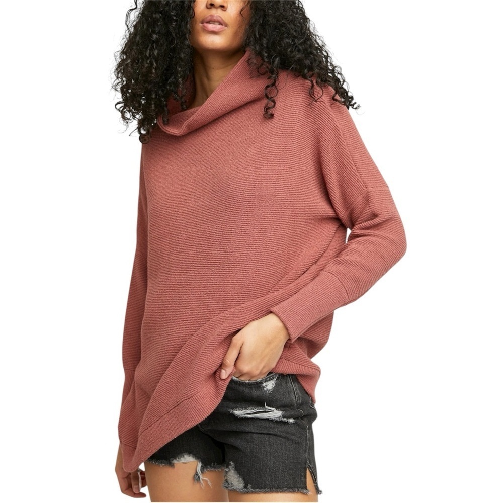 Free People Ottoman Slouchy Cowl Neck Tunic Dusty Rose